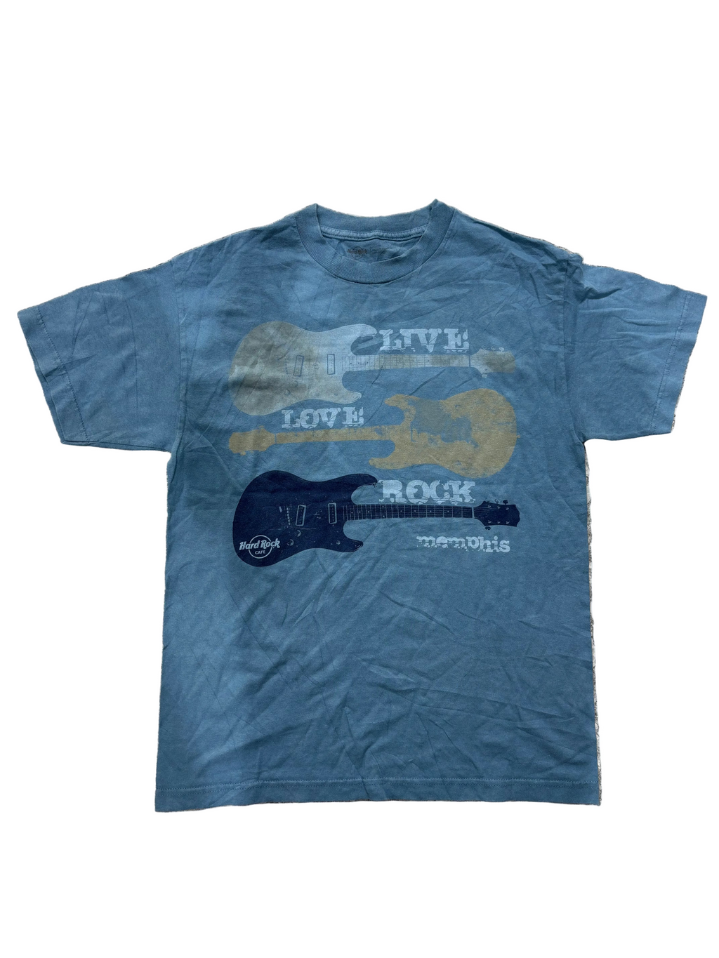 Hard Rock Cafe T-Shirt Blue Guitars Live Love Rock - Medium