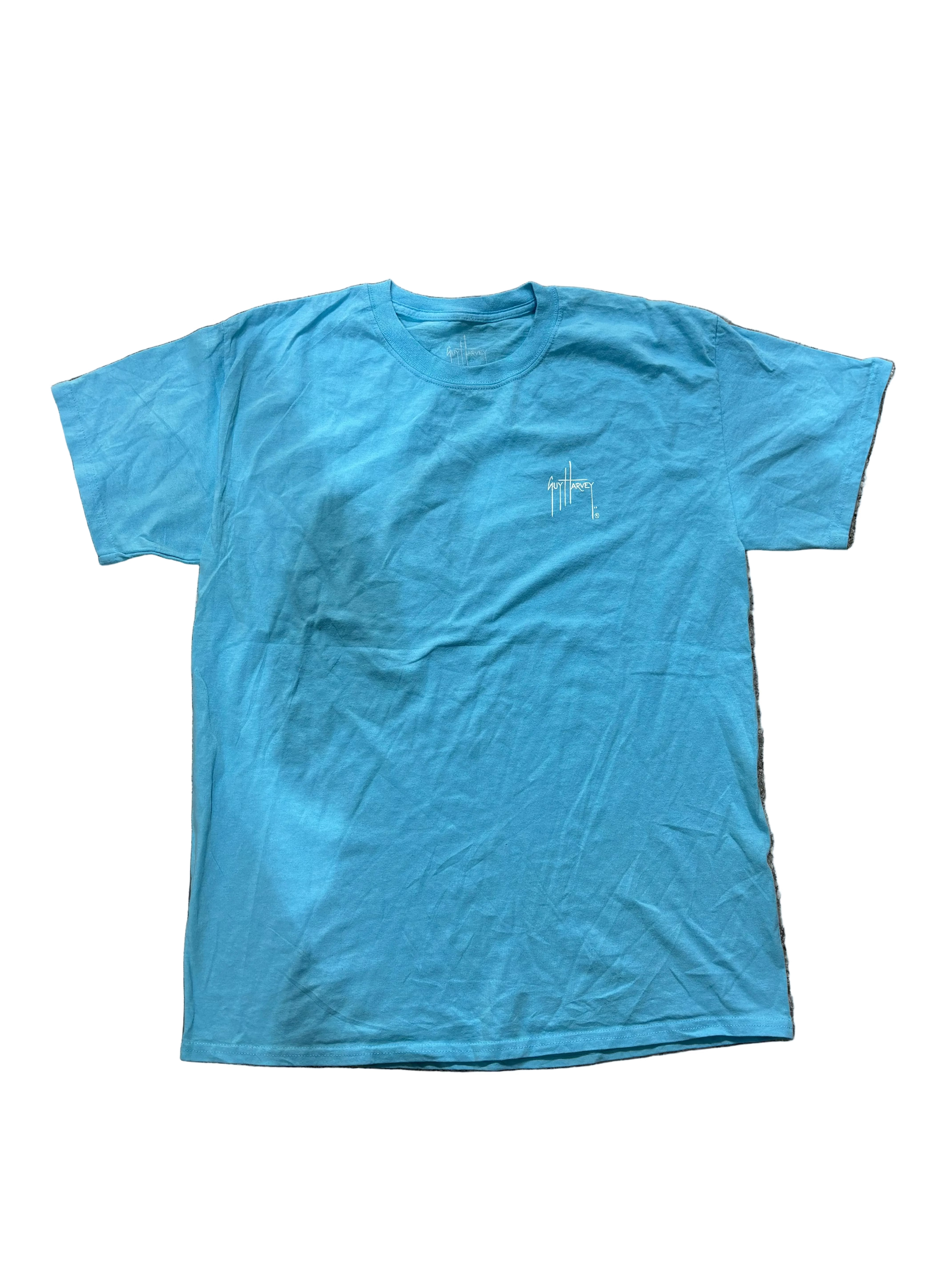 Guy Harvey Tee Blue Crew Neck Short Sleeve Graphic Print - Large